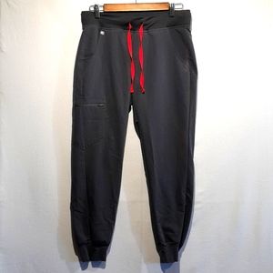 FIGS Women's High-Waisted Zamora Jogger Scrub Pants Grey/Red Size Small Petite